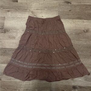 Brown Midi Skirt with Elastic Waist